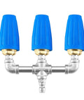 Front view of 3-In-1 Turbo Nozzle for Pressure Washer with 360 Degree Rotating Jet Streams, blue, 4000 PSI, 1/4 inch quick connect.
