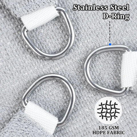 Close-up of Triangle Shade Sail 16 By 16 By 22 Feet 6 Inches Light Grey Breathable UV Blocking Outdoor Canopy D rings
