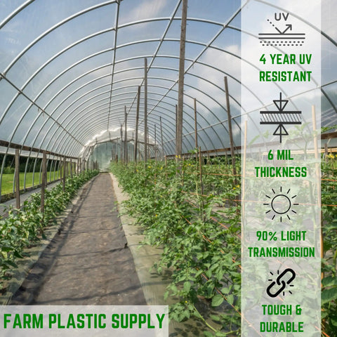Clear 6 Mil Greenhouse Plastic Sheeting For Hoop Houses UV Resistant Polyethylene Film 25 Foot By 40 Foot Coverage Heavy Duty Garden Cover For Gardening Farming Agriculture