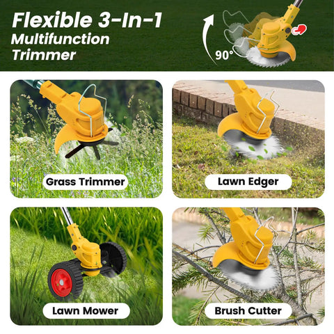 Cordless 24V Weed Wacker With 2x2000mAh Batteries And Fast Charger 3 In 1 Stringless Lightweight Brush Cutter Edger Mower