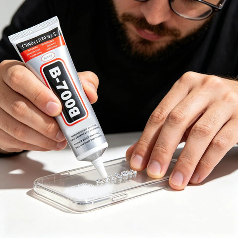 Heavy Duty Clear Industrial Glue Delivers A Hella Tough Bond And Precision Needle Tip for precise phone screen rhinestone placement.