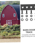 1 Set Barn Door Track Connector Kit For Sliding Barn Doors, Hardware Connecting Adapter, shown with red barn and hardware components