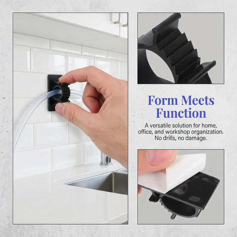 Self Adhesive Pipe Holder Clamps For Filtration System Tubes And Washing Machine Hoses, black plastic tube clip on tile wall
