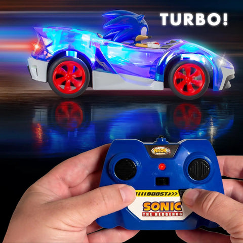 Sonic Glow Racer RC Car Ready To Run 1 24 Scale with controller, light up body and Turbo Boost LEDs in action