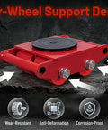4 Piece Heavy Duty Machinery Skates Set With 8 Ton Total Load Capacity, Each Unit Handles Up To 2 Tons, Built For Smooth Cargo Moving And Industrial Equipment Handling. Red steel four-wheel support skate