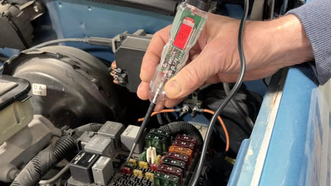 Garage Grade Digital Test Light With Load Tester for automotive electrical diagnostics, testing car circuit with alligator clamp
