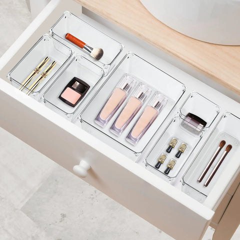 Six Pack Clear Drawer Organizers Heavy 6 X 9 Plastic Storage Bins With Non Slip Base Hella Durable Vanity Makeup Trays To Keep Your Dresser Crisp And Absolutely Clutter Free Forever