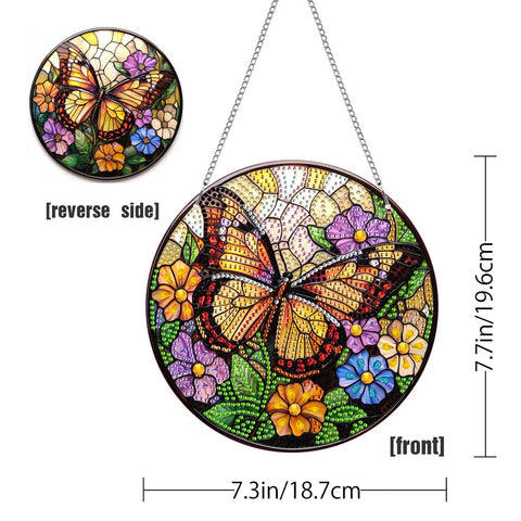 Dual Sided Diamond Art Hanging Kit For Adults With Butterfly Crystal Ornaments Flower Sun Catchers, front and reverse sides