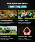 Four-step guide on using Dual Chamber 37 Gallon Compost Bin With 360 Degree Rotating Tumblers And Included Gloves for composting