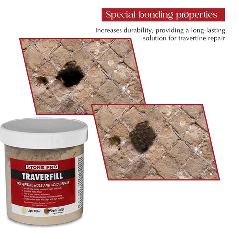 Traverfill Dark Travertine Hole And Void Repair Patch Compound 1 Pound Quick Set DIY Friendly with water mix for stone surfaces