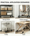 Heavy Duty Pvc Caster Wheels Smooth Rollin Two Inch Thick With 360 Swivel And Locking Brake on storage shelf, clothes hanger, trolley, and table.