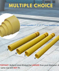 Multiple sizes of Built Like A Tank Heavy Duty Bollard Covers for Indoor Outdoor Use, showing 4, 5, 6, 7-inch yellow sleeves.
