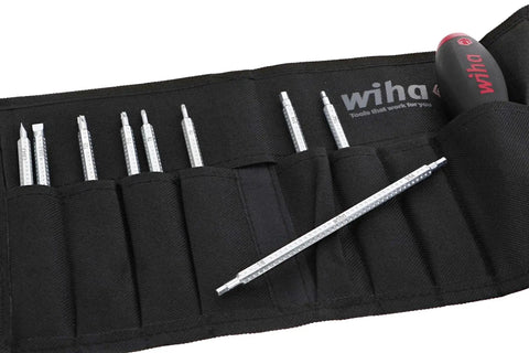 Drive-Loc VI Interchangeable Blade Set With Durable Pouch, 10 Piece, CVM Steel With Hard Chrome Finish, displayed in black pouch.
