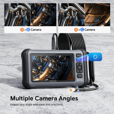 7 Inch IPS Screen Borescope Camera With Light And Split Screen, Triple Lens Endoscope For Tight Space Inspections, 16.5 Ft Cable, Great For Plumbing, Automotive, HVAC And Ductwork on display