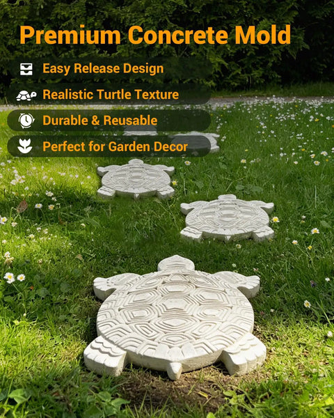 Tortoise Shaped Stepping Stone Mold For Concrete, Reusable Garden Cement Mold placed on a grass walkway