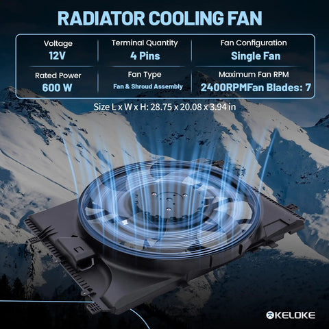 Top Notch Engine Radiator Cooling Fan Assembly For Mercedes Benz C Class Cls 2008 To 2016 views front with cooling airflow graphics