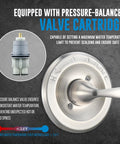 Delta 13 Series Trim Kit Replacement with pressure-balanced valve cartridge and stainless steel finish for shower.