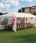 10x30 Ft Party Tent Canopy With 8 Removable Sidewalls Waterproof Outdoor Gazebo set up in backyard with chairs and balloons
