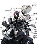 Smooth Glide 14 Way Divider Golf Cart Bag With Full Length Dividers And Kickass Extra Storage Pockets Game Changer Club Guard System In Sleek Black Colorway showing organized golf clubs.