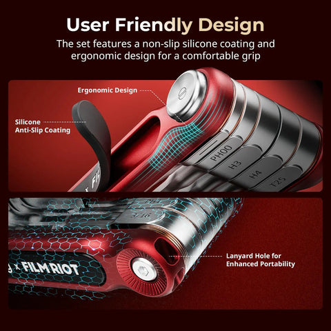 Close-up of 10 In 1 Folding Tool Set For Photo And Video Gear With Screwdrivers And Hex Keys Multi Angle Positioning Portable Red