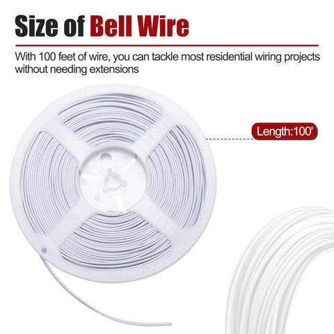 Universal 24/2 AWG 100 Feet Bell Wire For Garage Doors And More, spool showing length and white cable detail