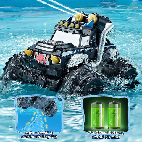 3 In 1 Amphibious RC Car Boat Water Gun With 2 4GHz Control All Terrain Waterproof Monster Truck for Kids in water spray action