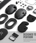 Disassembled parts of Apollo Electronic Earmuffs For Shooting With Gel Ear Pads 24 Decibel NRR Noise Cancelling Ear Protection Headset.