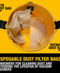 Three Pack Dust Bags For 12 To 16 Gallon Wet Dry Vacuum Cleaner Compatible With DXV12P DXV14P DXV16P DXV16PA DXV16S in yellow vacuum