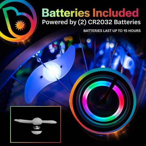 Color Changing LED Bike Spoke Lights 2 Pack for Night Riding Wheel Rim Lights glowing on bike wheel