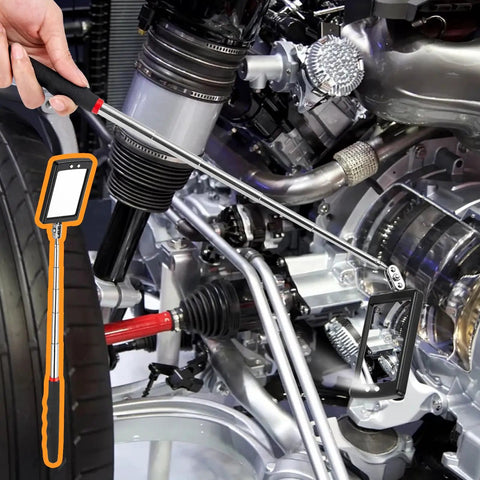 Magnetic Pickup And Inspection Mirror Set With Telescoping Handles And 360 Degree Swivel Heads used in automotive repair