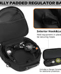 Padded Scuba Regulator Bag With 7mm Foam Padding, Shockproof Nylon Dive Gear Case with open view showing compartments.