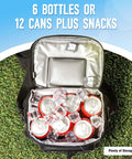 Top Shelf Insulated Golf Cart Cooler Bag Keeps Twelve Cans Bone Cold All Day With Leakproof Build And Heavy Duty Zippers showing drinks and ice.