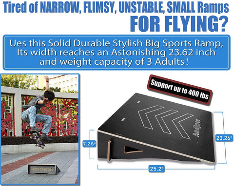 Sturdy Jump Ramp For Skateboard, Bike, Scooter, BMX, RC Car And Dirt Bike 25.2 Inch Black Wide And Durable With Non Slip Feet