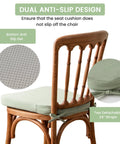 Comfy Cozy Dining Chair Cushions Set Of 4 With Ties For Indoor And Outdoor Use Non Slip Backing Machine Washable Removable Covers 16 By 16 By 2 Inches Sage Green Seat Pads For Extra Comfort And Tailbone Support in use on chair showing ties and non-slip backing