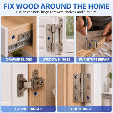 30 Piece Wood Anchor Repair Kit For Stripped Screw Holes Multicolor ABS Inserts For Tightening Loose Hinges Cabinets Drawers Shelves And Furniture DIY Fixes No Fuss Easy Install, wood screw repair kit in use