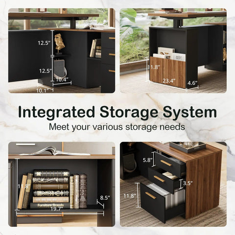 63 Inch Standing Desk With File Cabinet And Privacy Panel Electric Height Adjustable L Shaped Desk With AC USB Ports storage details