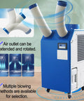 Heavy Duty Rolling Industrial Spot Cooler With 14L Reservoir And Adjustable Vents, showing dual air outlets and control panel.