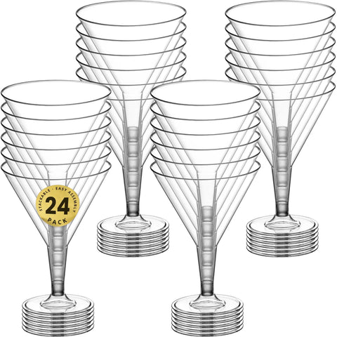 Martini Glasses Set 24 Pack 7 Oz BPA Free Plastic Cocktail Cups For Outdoor Parties Weddings Picnics Stackable Stemmed Reusable