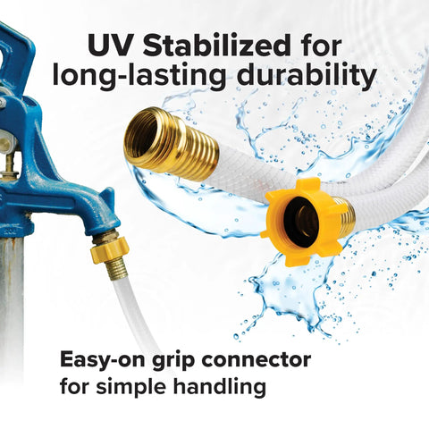 25 Ft RV Drinking Water Hose Lead Free BPA Free And Phthalate Free With Diamond Hatch Reinforced PVC showing connectors
