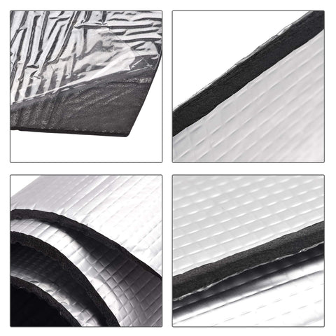 Close-up of Self-Adhesive Rubber Foam Insulation Sheet with Aluminum Foil Backing, showing embossed waterproof surface for thermal barrier.