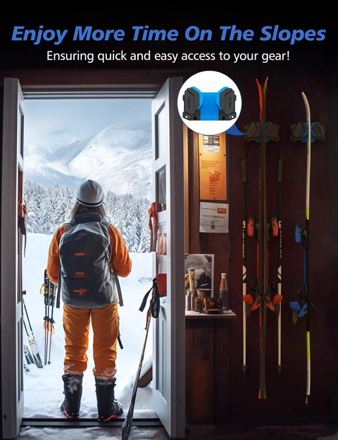 Ditch The Clutter With This Heavy Duty Ski And Snowboard Wall Rack For Garage Space Saving Storage Holds Six Boards Securely With Nonslip Soft Rubber Pads Keeps Your Winter Rides Grab And Go Ready near an open door.