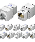 Shielded Cat6A Keystone Jacks With Integrated Shutter, 12-Pack RJ45 Ethernet Jacks For Wall Plates And Patch Panels, front view