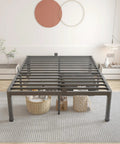 Heavy Duty King Bed Frame Built Like A Tank With 3500 Pound Capacity view showing slatted steel support and storage space underneath.