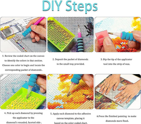 DIY steps for Diamond Art Kit For Adults Round 5D Full Drill Do It Yourself Dope Gem Art Painting Set For Beginners 12x16 Inch