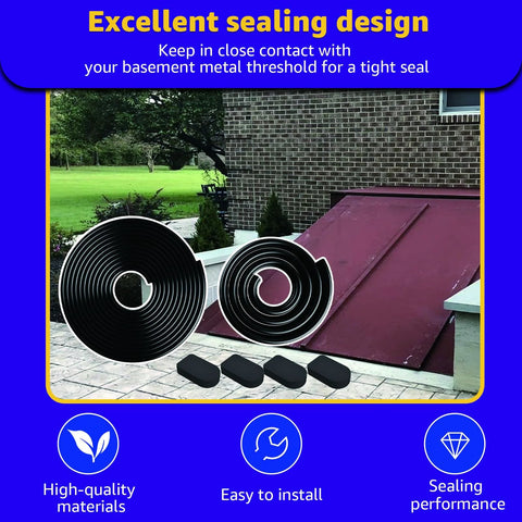 Front view of basement door weatherstrip kit: two coiled gaskets and four cap seal pads.