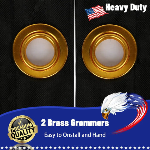 Close-up of two brass grommets on a Patriotic 3x5 Ft Double Sided Three Layer American Flag For Outdoors And Indoors.