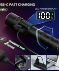 365Nm UV Black Light Flashlight With LCD Display Rechargeable 30W showing USB-C charging and power display at 100%
