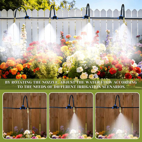 100 Ft Drip Irrigation System For Garden With 16 Adjustable Brass Nozzles And Bendable Rods watering flower bed