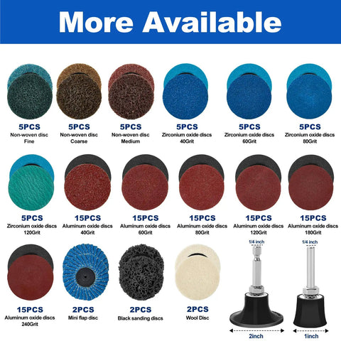Display of 136 Pcs 2 Inch Die Grinder Sanding Discs Kit With Quick Change 1/4 Roll Lock For Right Angle Grinders And M12 Drills