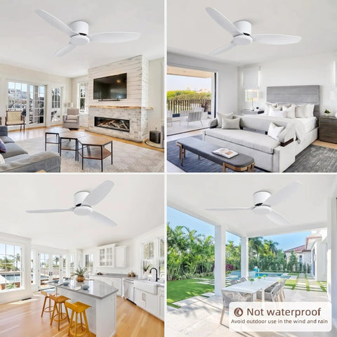 WINDBROOK Modern Ceiling Fan No Light, 42 Inch Black 3 Blade Ceiling Fan With Remote in a bright living room.